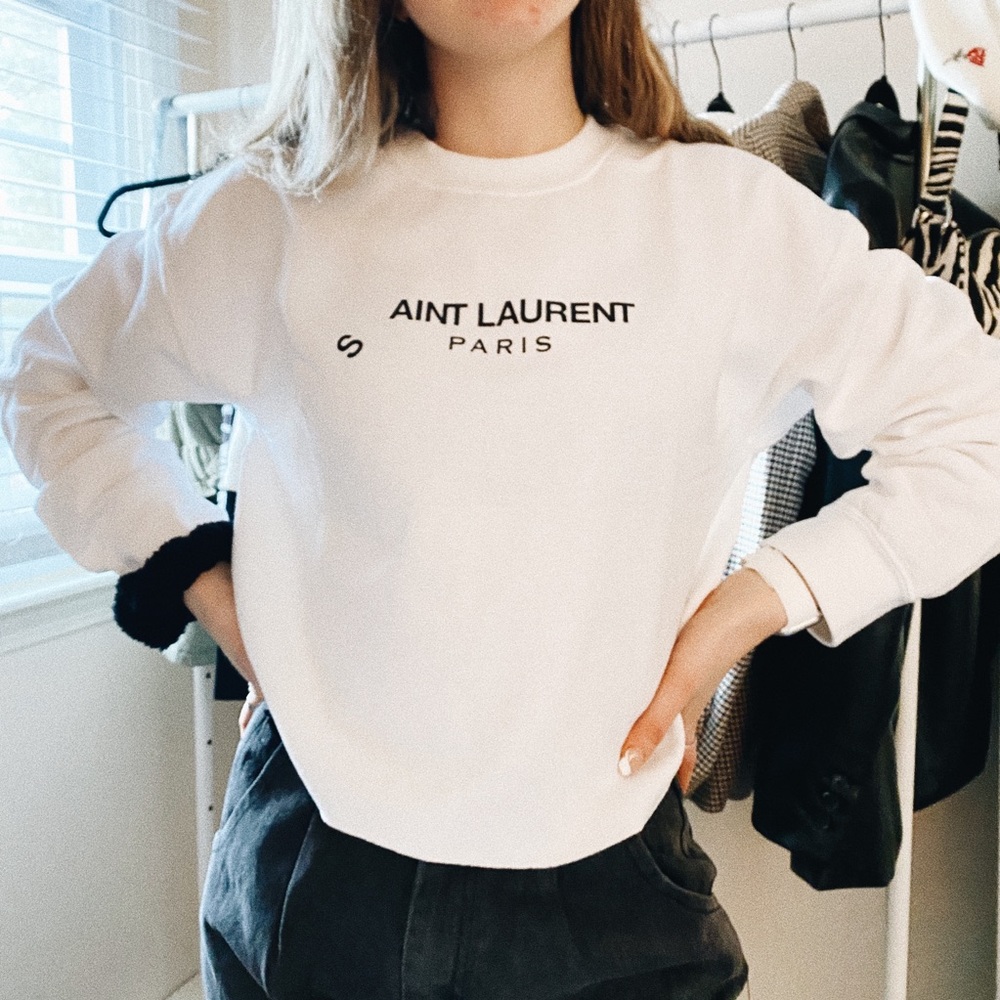 “Aint Laurent” White Crewneck